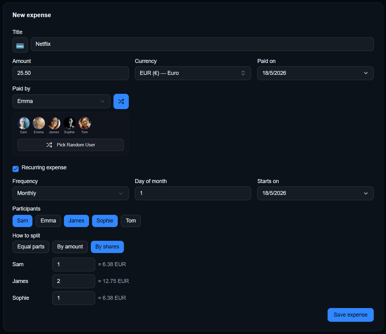 Groupio expense creation