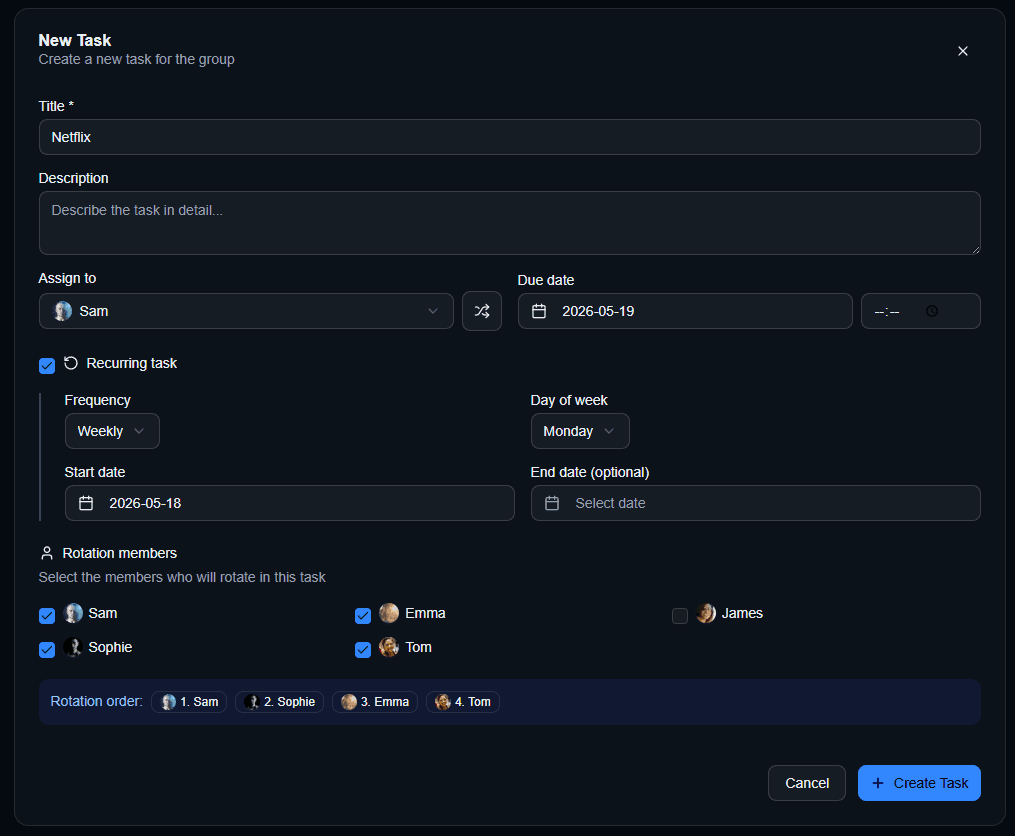 Groupio rotating task creation