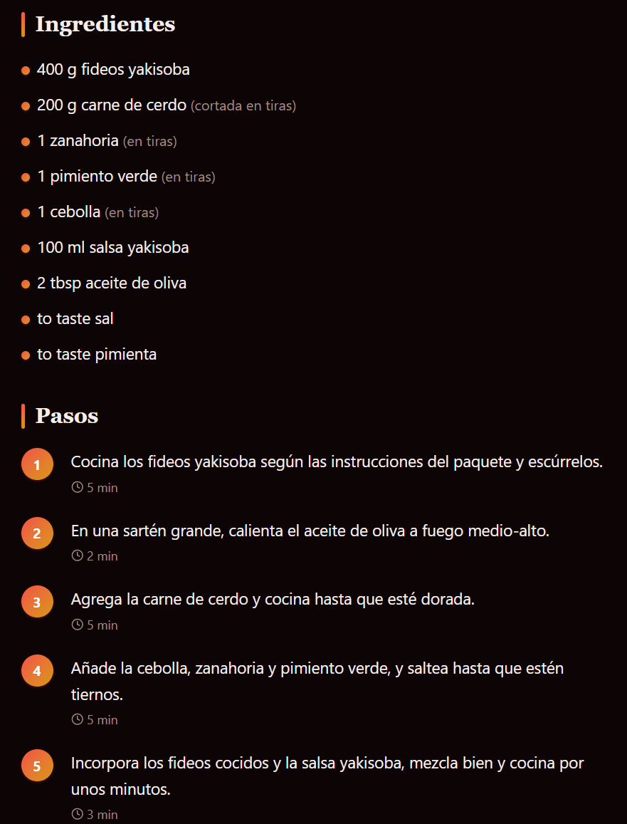 Recipe preparation steps