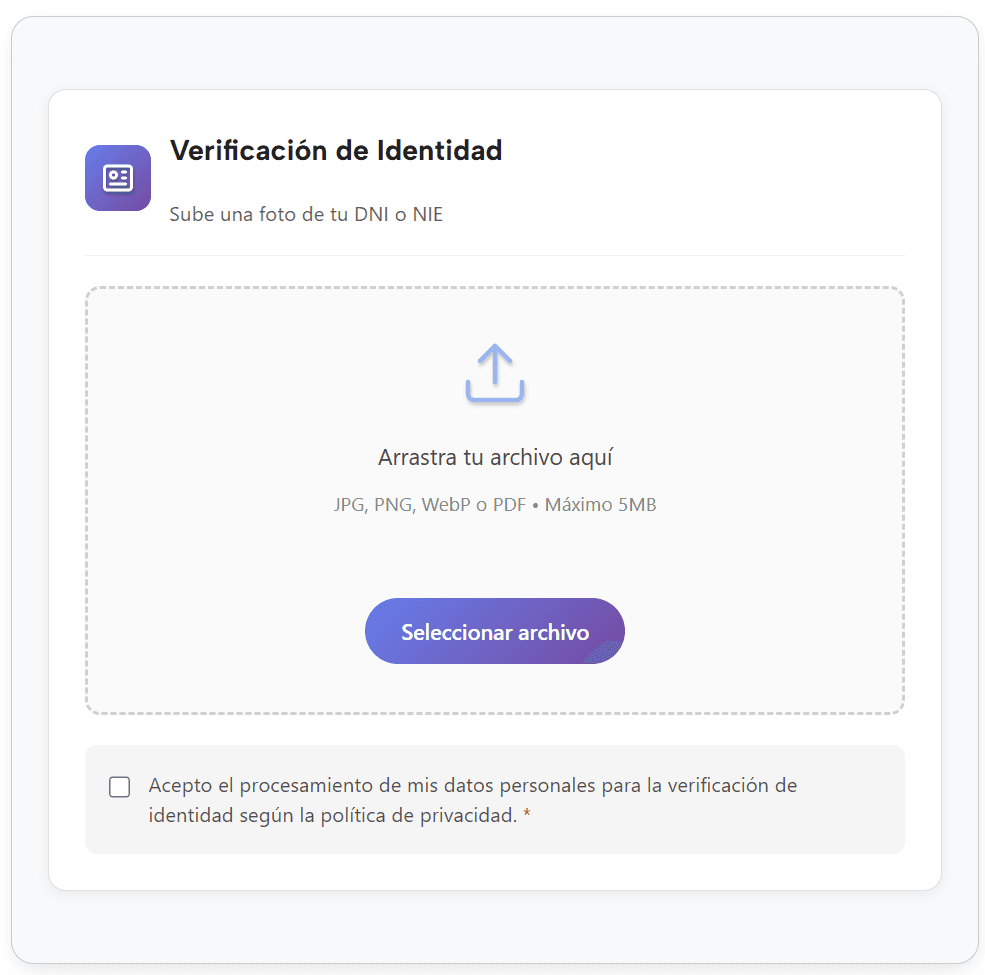 DNI/NIE upload field injected into the WooCommerce checkout
