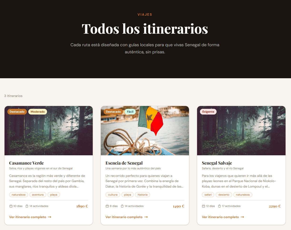 Travel agency itineraries list