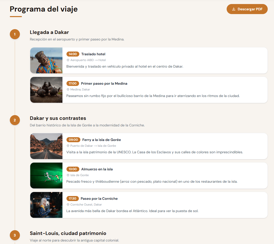 Itinerary detail page
